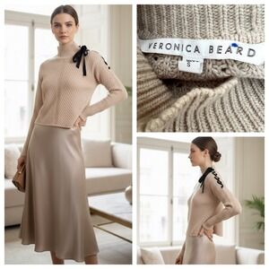 VERONICA BEARD Beige Wool Mock Neck Sweater Women's Knit Lace Up Coquette Small